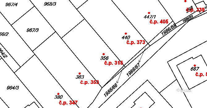 Nedakonice 315 na parcele st. 356 v KÚ Nedakonice, Katastrální mapa