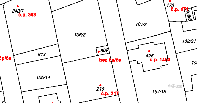 Rudná 49404075 na parcele st. 609 v KÚ Dušníky u Rudné, Katastrální mapa