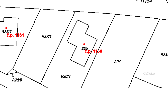 Jemnice 1166 na parcele st. 825 v KÚ Jemnice, Katastrální mapa