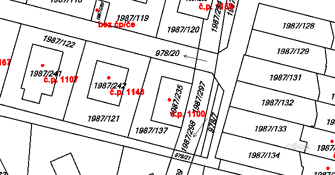 Nýřany 1100 na parcele st. 1987/235 v KÚ Nýřany, Katastrální mapa