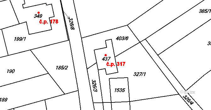 Úsov 317 na parcele st. 437 v KÚ Úsov-město, Katastrální mapa