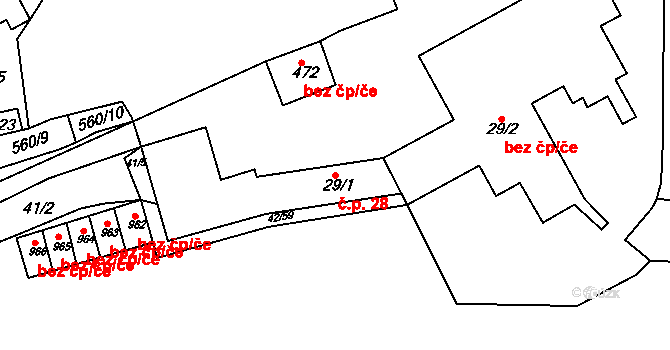 Mikovice 28, Kralupy nad Vltavou na parcele st. 29/1 v KÚ Mikovice u Kralup nad Vltavou, Katastrální mapa