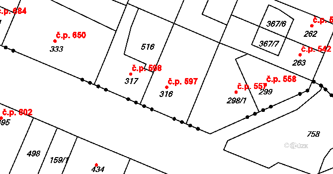 Kralupy nad Vltavou 597 na parcele st. 316 v KÚ Lobeč, Katastrální mapa