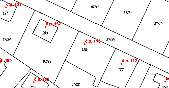 Chotoviny 113 na parcele st. 125 v KÚ Chotoviny, Katastrální mapa