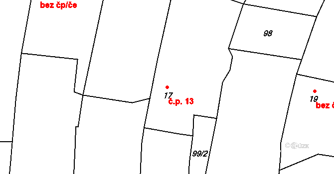 Hluboká 13, Kdyně na parcele st. 17 v KÚ Hluboká u Kdyně, Katastrální mapa
