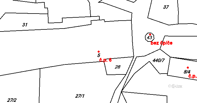 Víska 6, Čmelíny na parcele st. 5 v KÚ Víska, Katastrální mapa