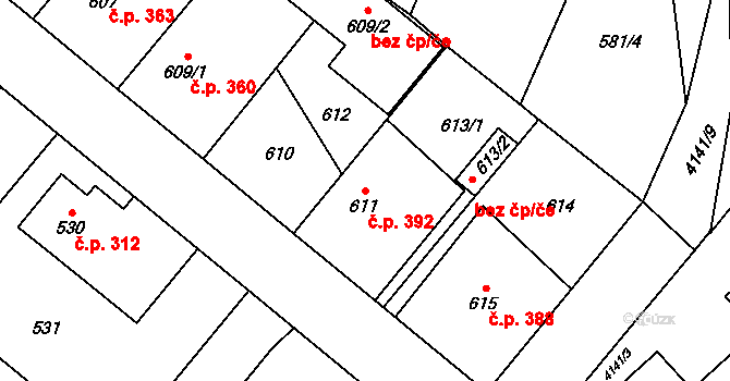 Jakubské Předměstí 392, Jaroměř na parcele st. 611 v KÚ Jaroměř, Katastrální mapa