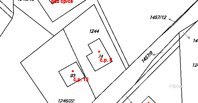 Leptač 8, Chroboly na parcele st. 74 v KÚ Leptač, Katastrální mapa