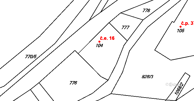 Rudoltice 16, Sobotín na parcele st. 104 v KÚ Rudoltice u Sobotína, Katastrální mapa
