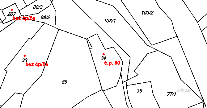 Straník 50, Nový Jičín na parcele st. 34 v KÚ Straník, Katastrální mapa