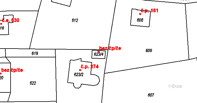 Lety 83204075 na parcele st. 623/4 v KÚ Lety u Dobřichovic, Katastrální mapa
