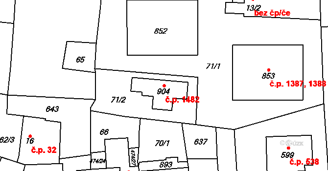 Rudná 1482 na parcele st. 904 v KÚ Dušníky u Rudné, Katastrální mapa