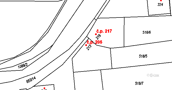 Líšťany 205 na parcele st. 213 v KÚ Líšťany u Cítolib, Katastrální mapa