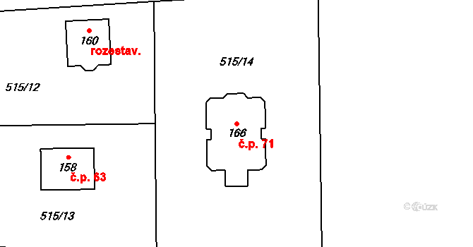 Doubravička 71 na parcele st. 166 v KÚ Doubravička, Katastrální mapa