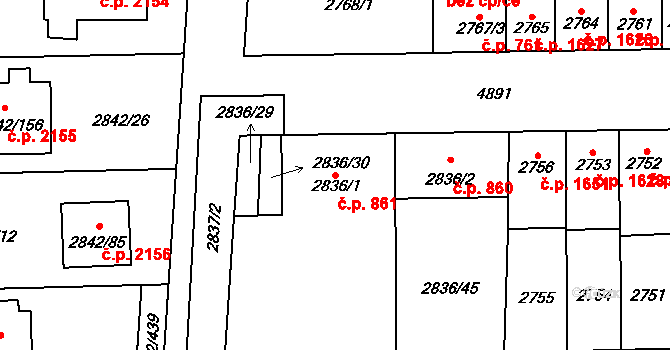 Louny 861 na parcele st. 2836/1 v KÚ Louny, Katastrální mapa