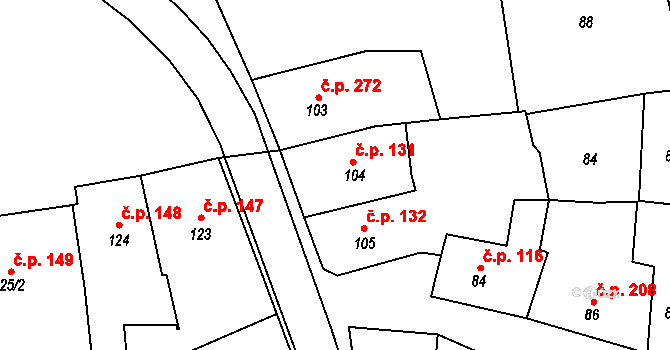 Nepomuk 131 na parcele st. 104 v KÚ Nepomuk, Katastrální mapa