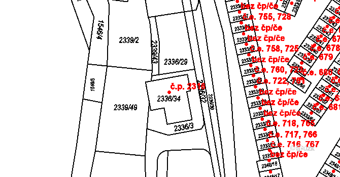 Pelhřimov 2316 na parcele st. 2336/34 v KÚ Pelhřimov, Katastrální mapa