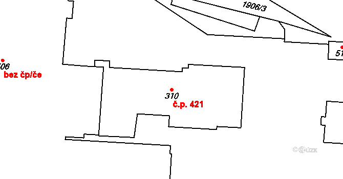 Přibyslav 421 na parcele st. 310 v KÚ Přibyslav, Katastrální mapa