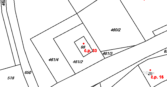 Vernýřov 33, Chlístovice na parcele st. 68 v KÚ Vernýřov, Katastrální mapa