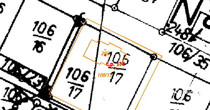 Heřmaň 134 na parcele st. 250 v KÚ Heřmaň, Katastrální mapa