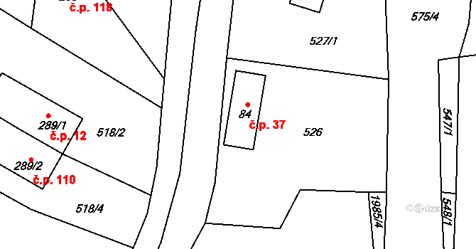 Skuhrov nad Bělou 37 na parcele st. 84 v KÚ Skuhrov nad Bělou, Katastrální mapa