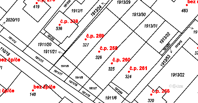 Ivaň 258 na parcele st. 326 v KÚ Ivaň, Katastrální mapa