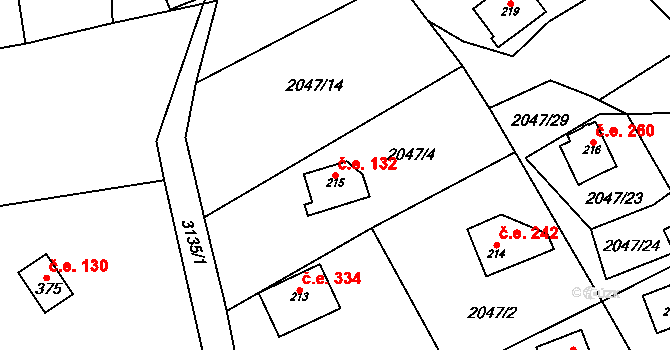 Lančov 132 na parcele st. 215 v KÚ Lančov, Katastrální mapa
