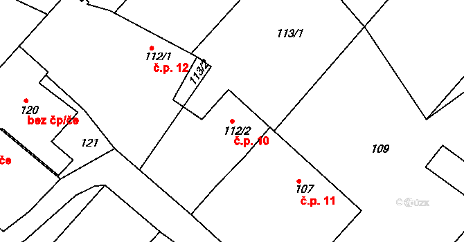 Zálesí 10 na parcele st. 112/2 v KÚ Zálesí u Bítova, Katastrální mapa
