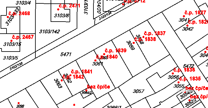 Znojmo 1839 na parcele st. 3060 v KÚ Znojmo-město, Katastrální mapa