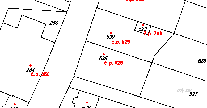 Troubky 528 na parcele st. 535 v KÚ Troubky nad Bečvou, Katastrální mapa