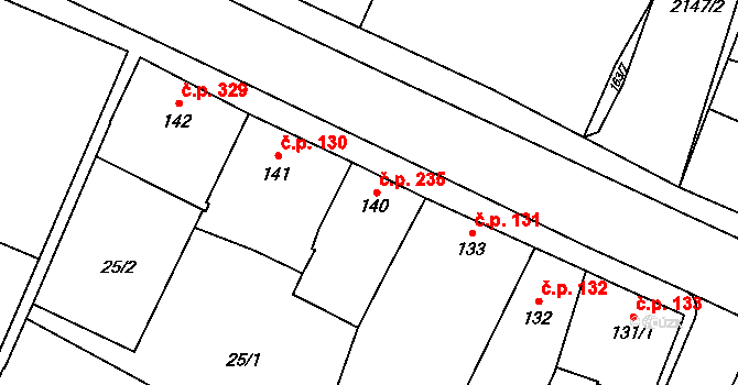 Lišov 235 na parcele st. 140 v KÚ Lišov, Katastrální mapa