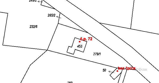 Skuhrov 72 na parcele st. 453 v KÚ Skuhrov u Železného Brodu, Katastrální mapa