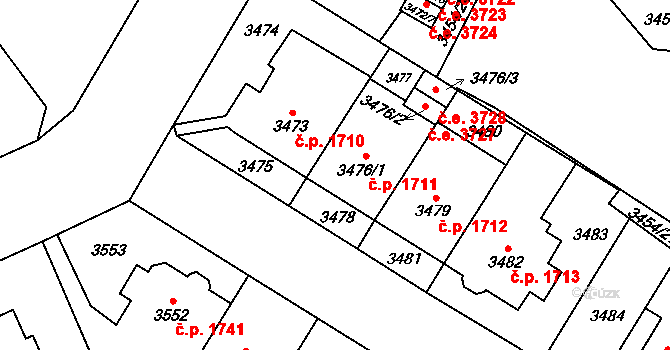 Jihlava 1711 na parcele st. 3476/1 v KÚ Jihlava, Katastrální mapa