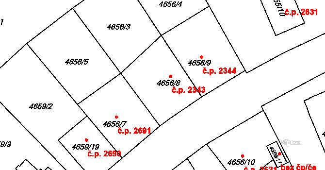 Jihlava 2343 na parcele st. 4656/8 v KÚ Jihlava, Katastrální mapa
