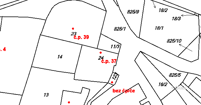 Čelina 37, Borotice na parcele st. 24 v KÚ Čelina, Katastrální mapa
