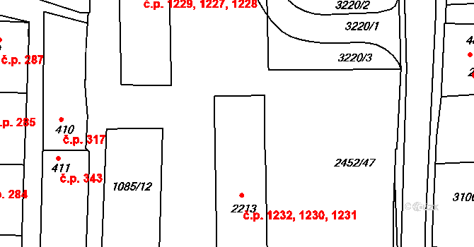 Dobříš 1232 na parcele st. 2213 v KÚ Dobříš, Katastrální mapa