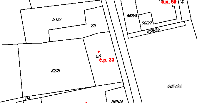 Obora 33, Doksy na parcele st. 50 v KÚ Obora v Podbezdězí, Katastrální mapa