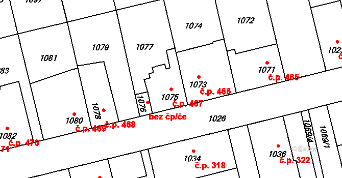 Libušín 467 na parcele st. 1075 v KÚ Libušín, Katastrální mapa