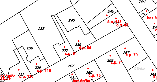 Srby 84, Tuchlovice na parcele st. 239 v KÚ Srby u Tuchlovic, Katastrální mapa