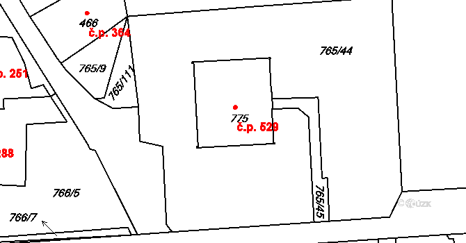 Hejnice 529 na parcele st. 775 v KÚ Hejnice, Katastrální mapa