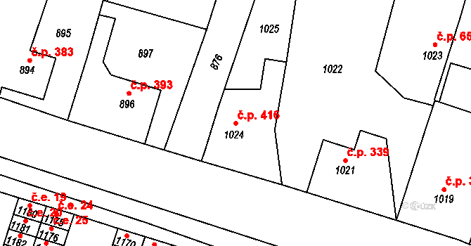 Hrádek nad Nisou 416 na parcele st. 1024 v KÚ Hrádek nad Nisou, Katastrální mapa