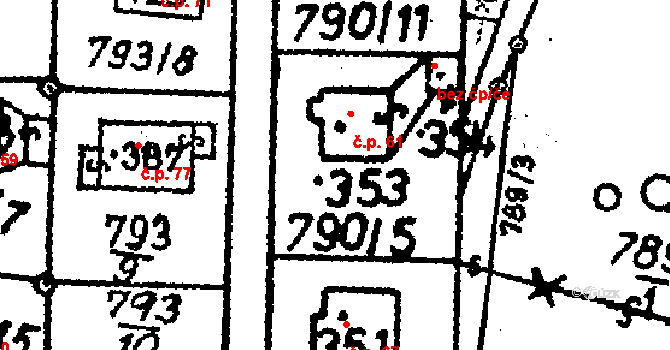Vesec 61, Mírová pod Kozákovem na parcele st. 353 v KÚ Vesec pod Kozákovem, Katastrální mapa