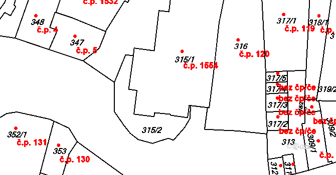 Tachov 1554 na parcele st. 315/1 v KÚ Tachov, Katastrální mapa