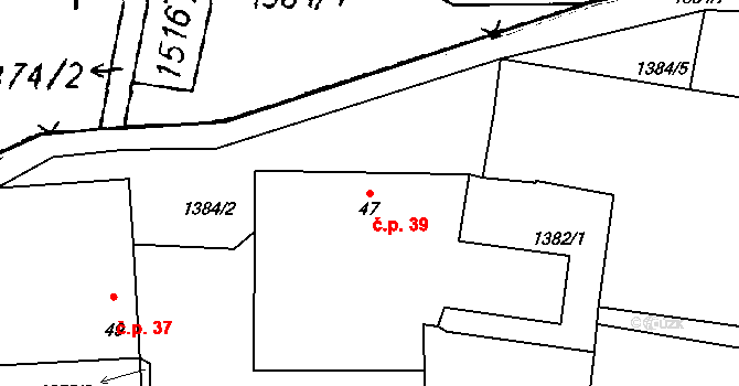 Vrcov 39, Borovany na parcele st. 47 v KÚ Vrcov, Katastrální mapa