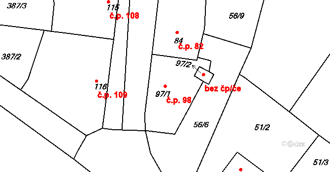 Brňany 98 na parcele st. 97/1 v KÚ Brňany, Katastrální mapa