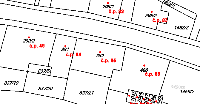 Děčín IX-Bynov 85, Děčín na parcele st. 382 v KÚ Bynov, Katastrální mapa