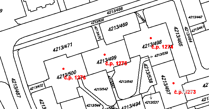 Lutyně 1275, Orlová na parcele st. 4213/499 v KÚ Horní Lutyně, Katastrální mapa