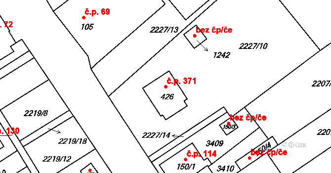 Zliv 371 na parcele st. 426 v KÚ Zliv u Českých Budějovic, Katastrální mapa