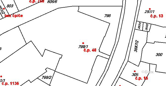 Žamberk 48 na parcele st. 799/1 v KÚ Žamberk, Katastrální mapa