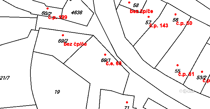Opatov 63 na parcele st. 69/1 v KÚ Opatov na Moravě, Katastrální mapa